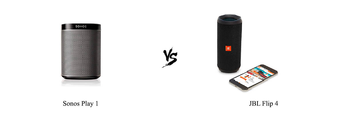 Compare Sonos Play 1 vs JBL Flip 4 side 